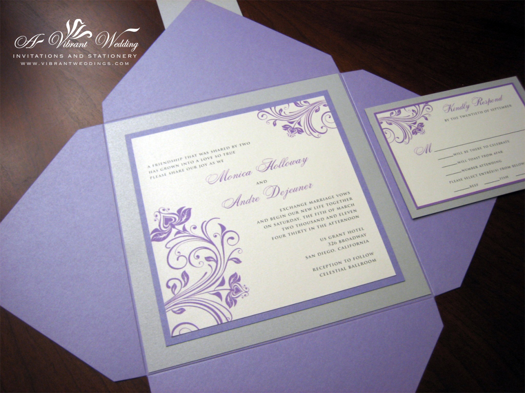 wedding invitations purple and silver