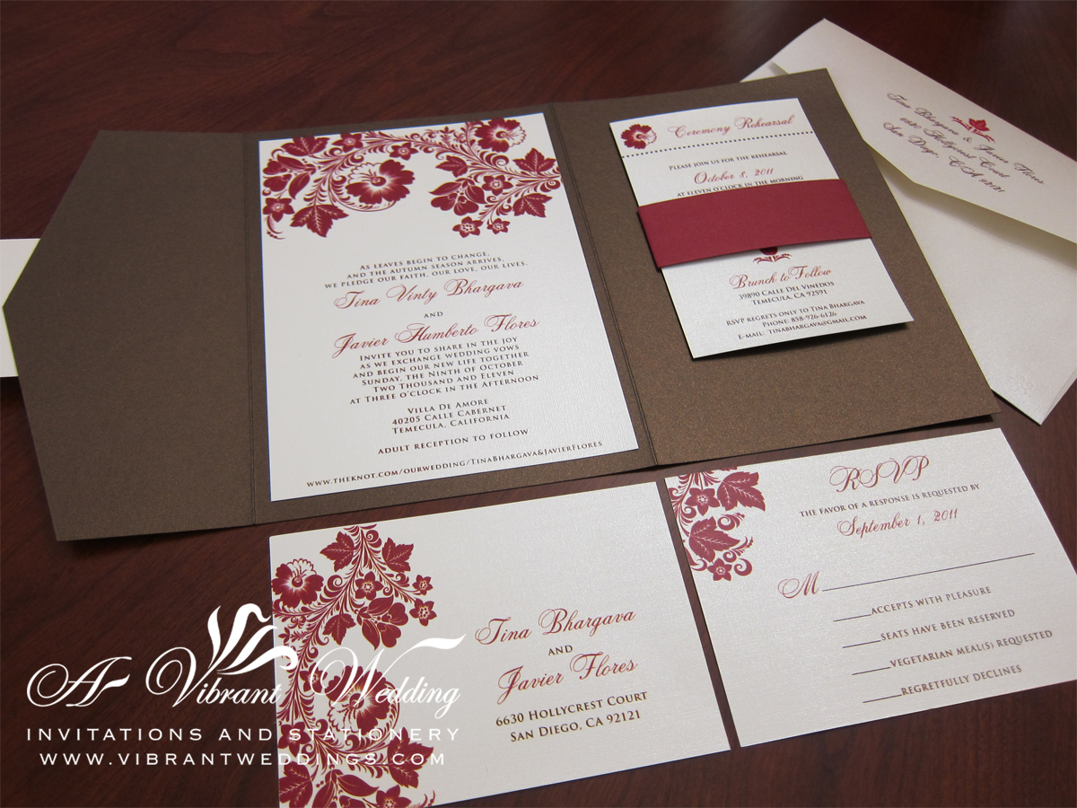 damask pocket wedding invitations