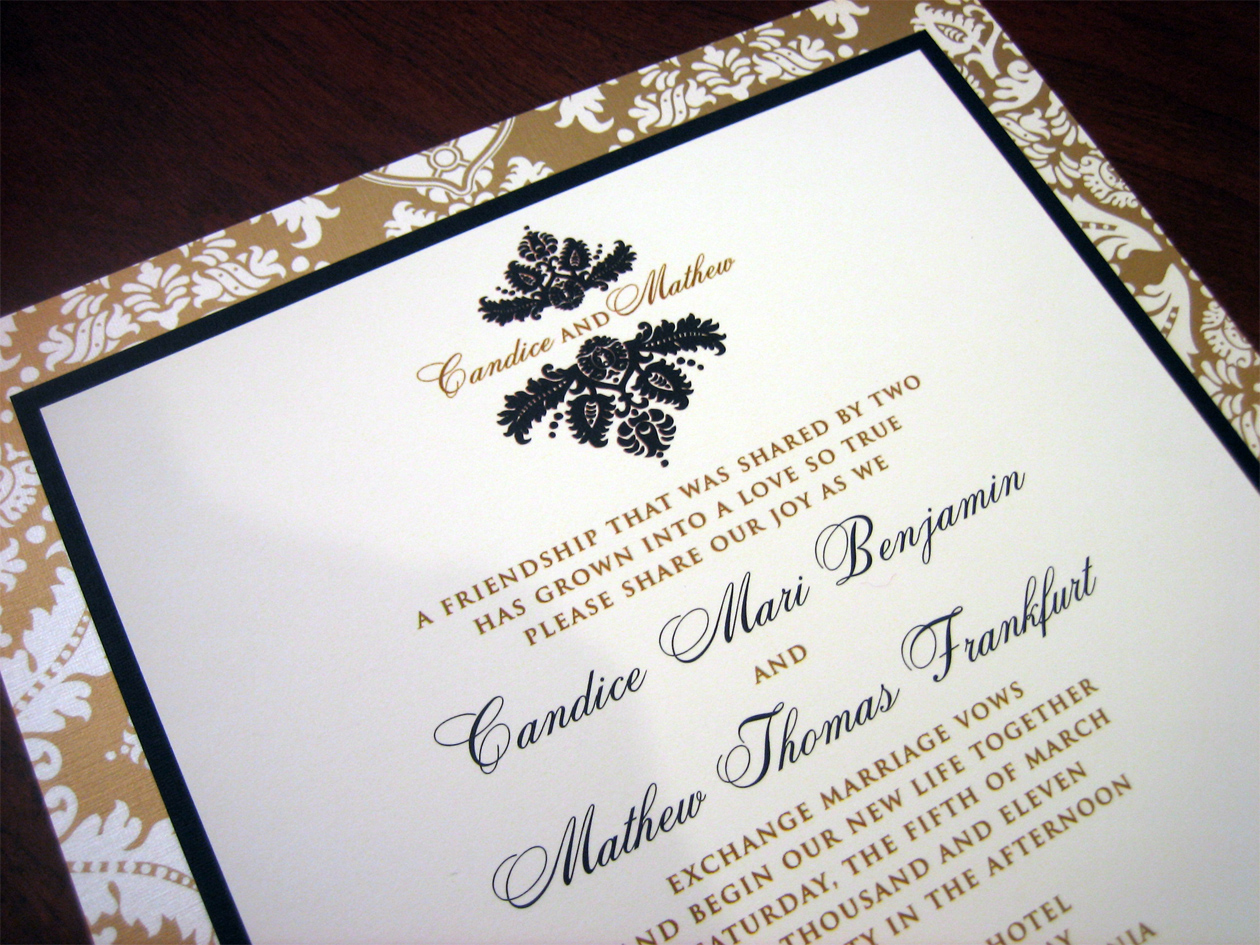 Black and Gold Wedding Invitation with Brocade Design - A ...