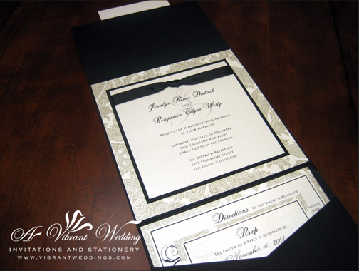 Black and white pocketfold wedding invitations